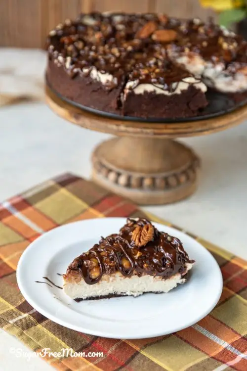 No Bake Low Carb Keto Pecan Caramel Turtle Cheesecake