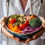 A doctor holding a plate of food