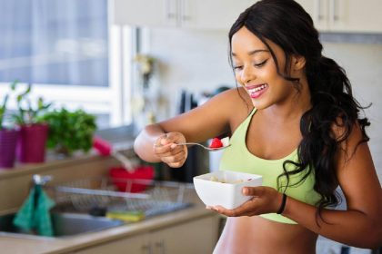 A woman having breakfast